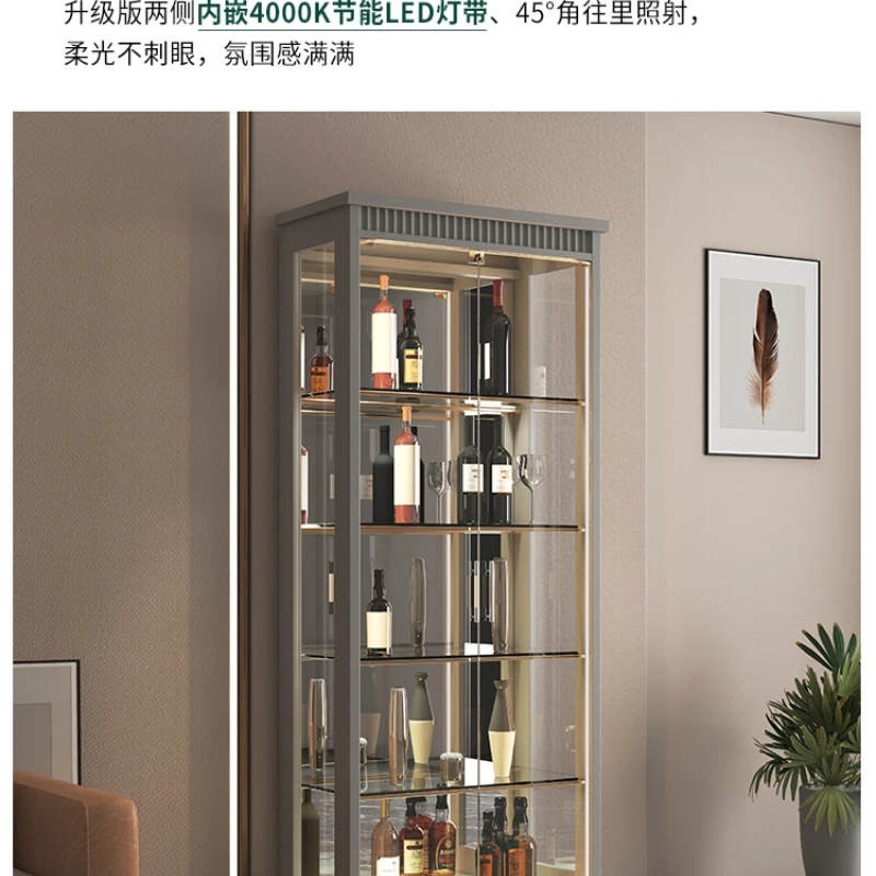 Solid Wood Wine Cabinet Display Cabinet High Cabinet Household Modern Living Room Light Luxury Wine Cabinet Glass Door