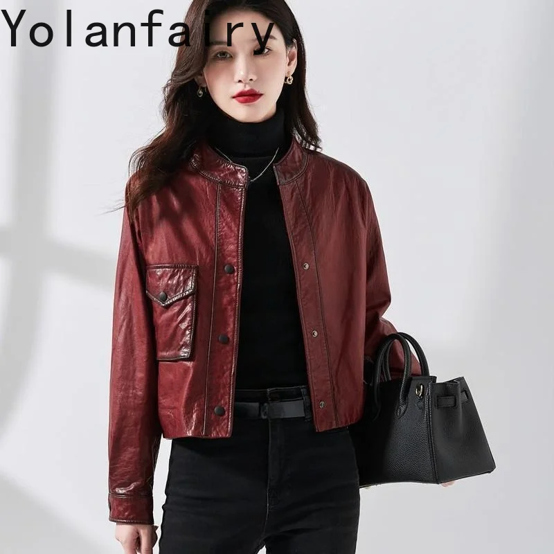 YOLANFAIRY High Quality Oli-waxed Cowhide Genuine Leather Jacket Men Casyal Short Real Cow Leather Coat Vintage Fashion Jackets