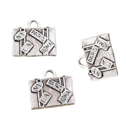 10pcs Charms Travel Bags New York Paris Roma LA 15x16mm Antique Silver Color Plated Pendants Making DIY Handmade Tibetan Jewelry