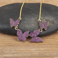 AIBEF Charm Butterfly Shape 3 Color Rhinestone Pendant Women Necklace Copper Zircon Animal Jewelry Birthday Gift Party Accessory