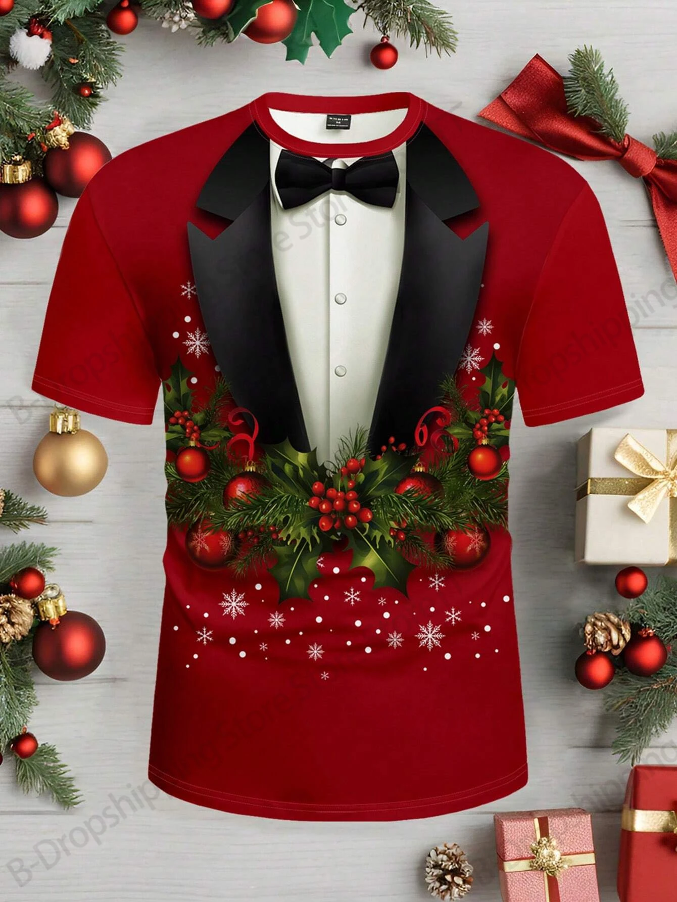 2027 Christmas Fake Suit Tie 3D Print T-shirt Men Women Fashion Short Sleeve Christmas Tree Style Tops Tees Men Clothing Apparel