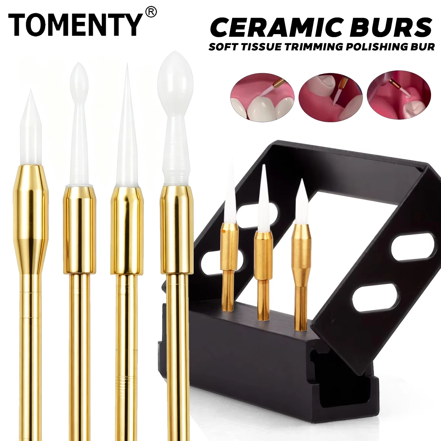 1/4Pcs Dental Ceramic Burs Soft Tissue Trimming Polishing Bur High Speed Needle for Gum Recession Proliferative Grinding Tool