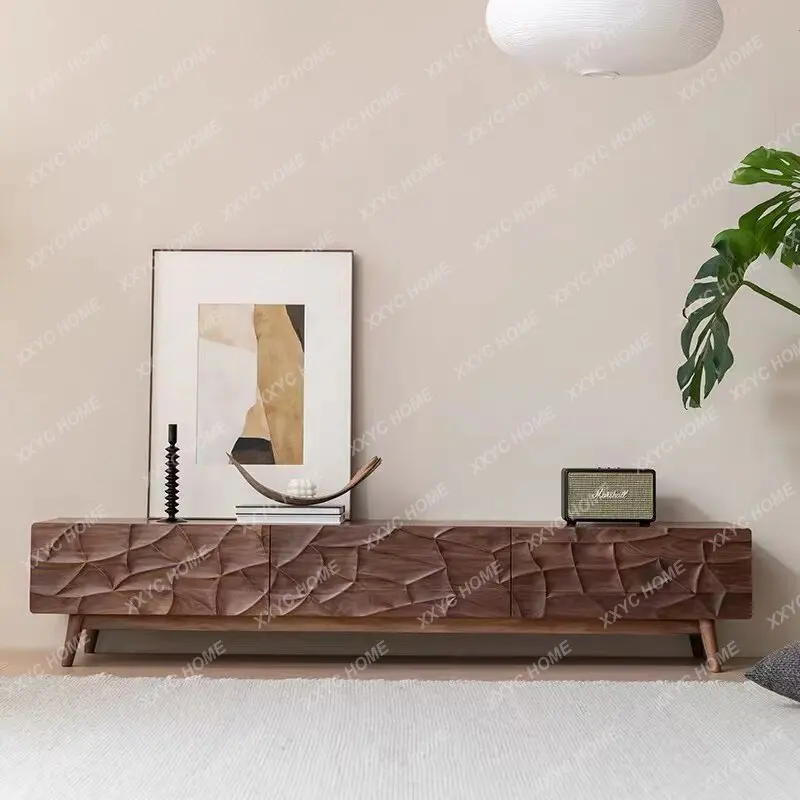 Wabi-sabi style irregular base cabinet, TV cabinet, black walnut all-solid wood minimalist light luxury creative  style hall