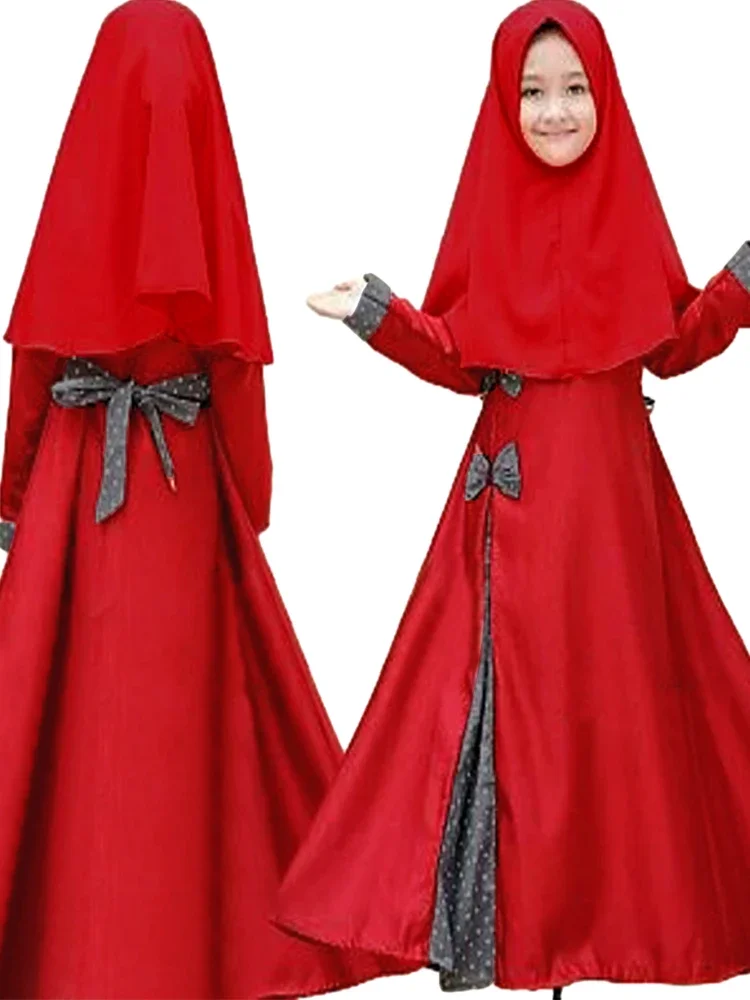 2Pcs Muslim Ramadan Prayer Dress Abaya Sets Children Girls Eid Khimar Hijab Arab Kids Long Robe Headscarf  Kaftan Gown jilbab