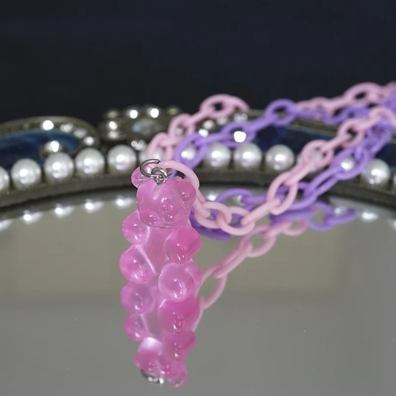 Creative Cute Gummy Bear Double Layer Contrasting Color Acrylic Chain Necklace Personalized Fashion Women Girly Jewelry Gift