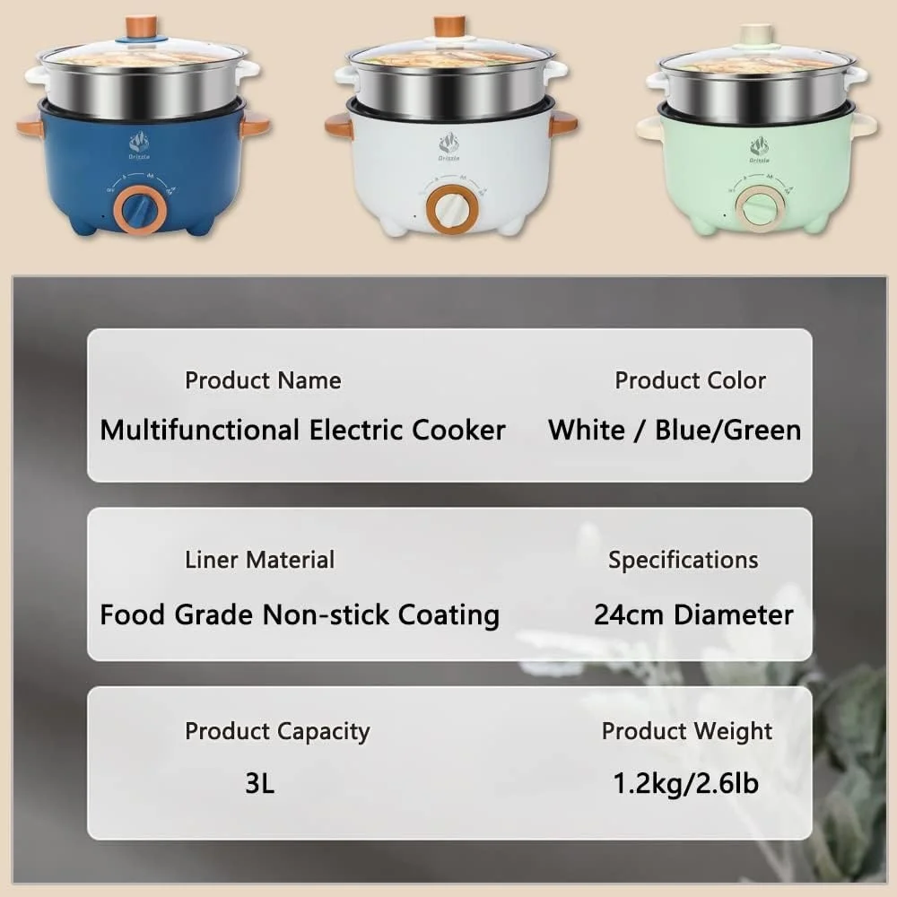 3L Multifunction Hot Pot Cooker Skillet Steamer Electric Non-Stick Frying Pan Grill Frying Braising Steaming Stir-fry Noodles