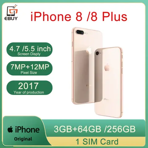 Original iPhone 8 Phone 4.7" / 5.5" iPhone 8 Plus 8P Retina IPS LCD RAM 3GB ROM 64/256GB Hexa Core 12MP iOS 4G Unlocked
