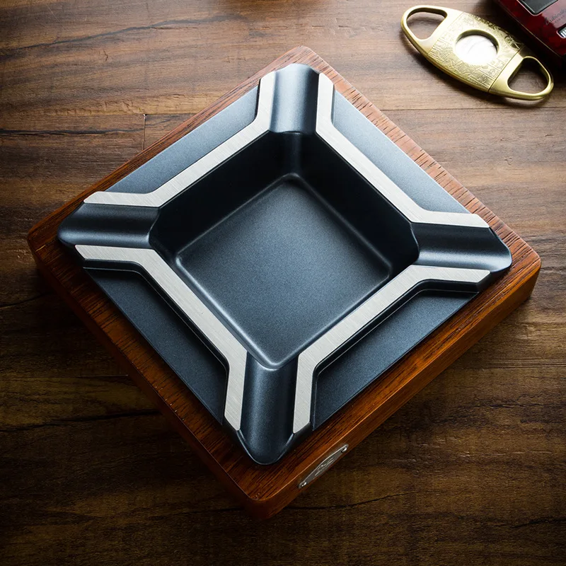 LUBINSKI Cigar Ashtray Wenge Wood Solid 4 Slot Wood Ashtray Metal Tray Living Room Hotel Cigarette Cup Decoration CA-070