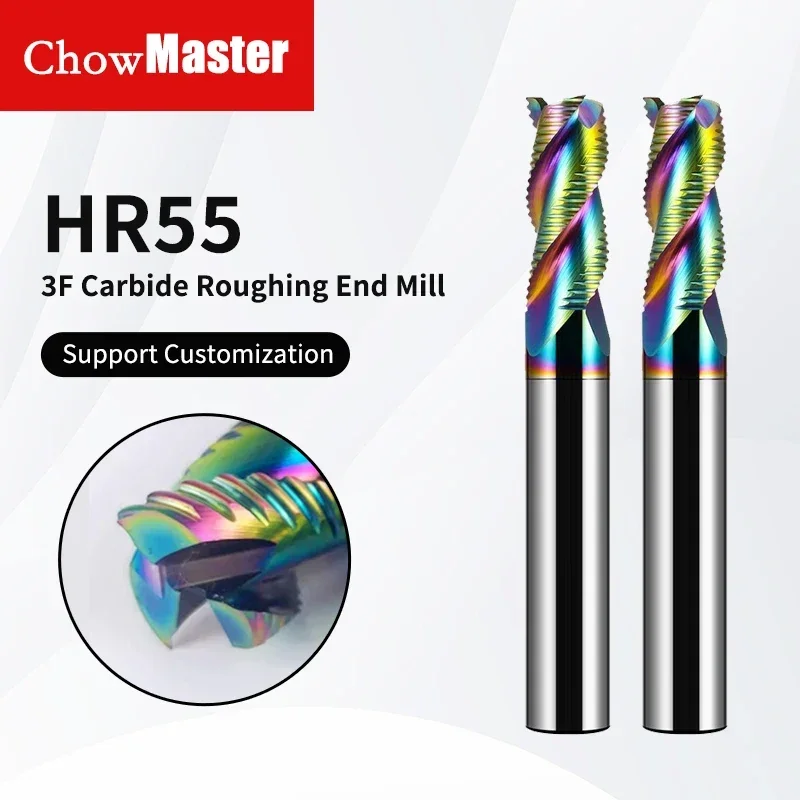 Chowmaster HRC55 Roughing End Mill Solid Carbide 3 Flutes For Metal Aluminum MDF Fiberglass Acrylic Wood CNC Machine Tool