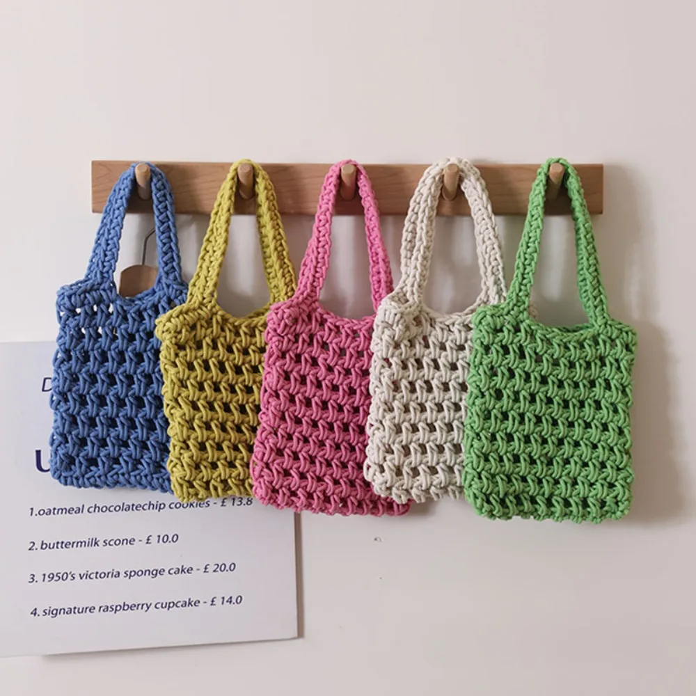 

Gentleness Style Hollow Bag Cute Mesh Hollowed-out Cotton Thread Shoulder Bag Solid Color Versatile Handbag Women