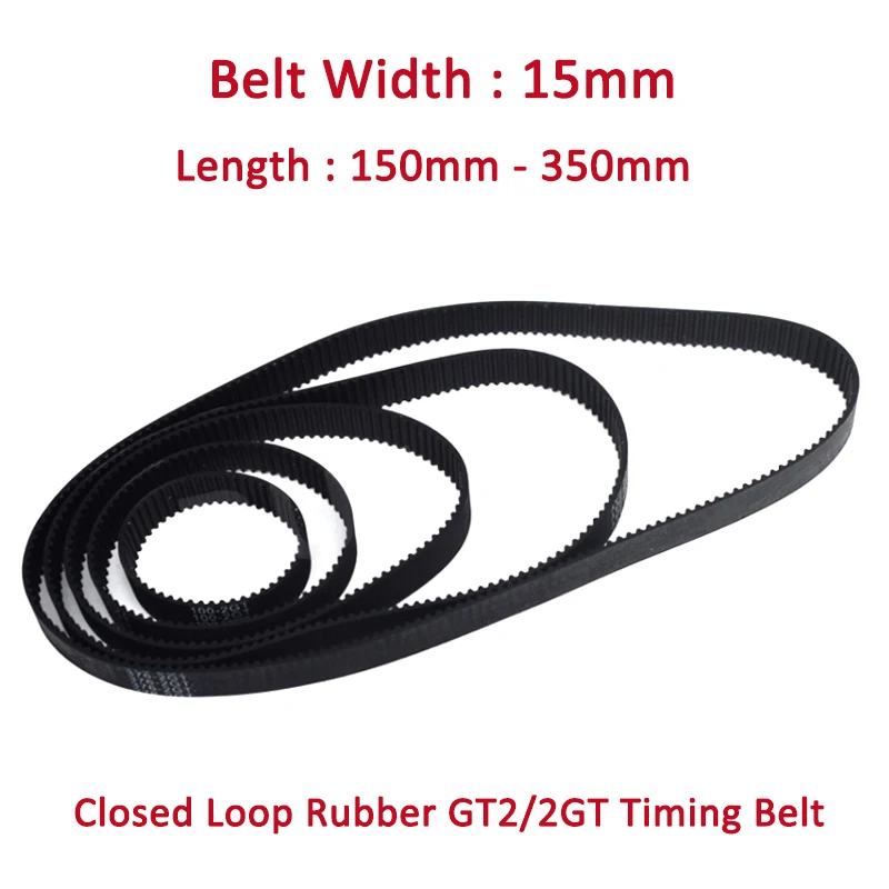 1PC 3D Printer GT2 Width 15mm Closed Rubber 2GT Timing Belt 150/160/170/180/190/192/200/202/220/240/250/260/280/294/300/320/350