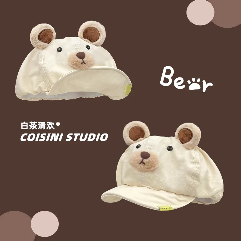 

Korean Cute Cartoon Bear Painter Hat Spring and Autumn Sunshade Versatile Soft Brim Sunshade Newsboy Cap for Women's Gorras