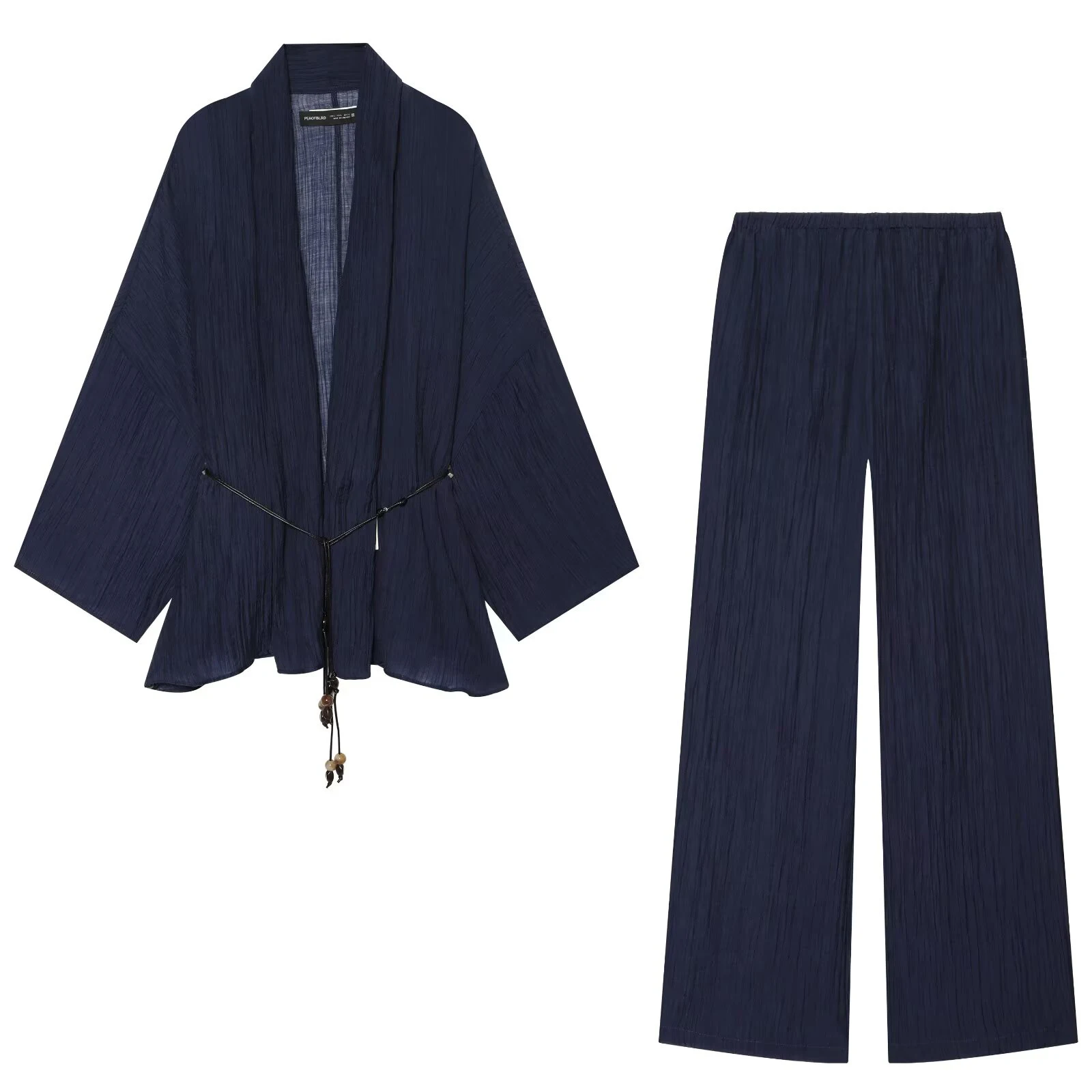 European and American style women's clothing new 2026 fashion semi transparent wrinkle effect jacket long pants set