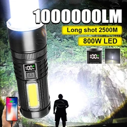 1000000 Lumens High Power LED Flashlight With Built In Dual Batteries Rechargeable Torch Portable Camping Tactical Lantern