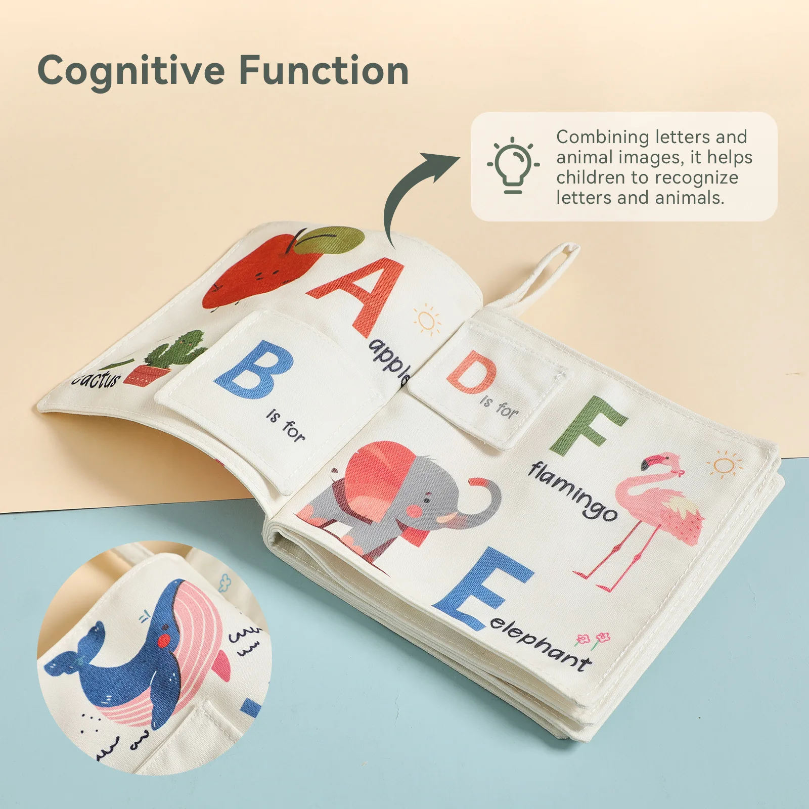 

English Animal Alphabet Fabric Book Thick Material Tear Resistant Design Basic Recognition Safe Touch Early Learning Play Toy