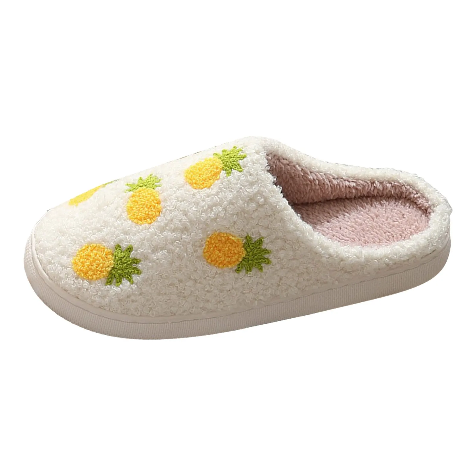 Men and Women Winter Home Plush Slippers Pineapple Embroidery Lined Cozy Wool Slippers Comfortable Couple's Indoor Slippers