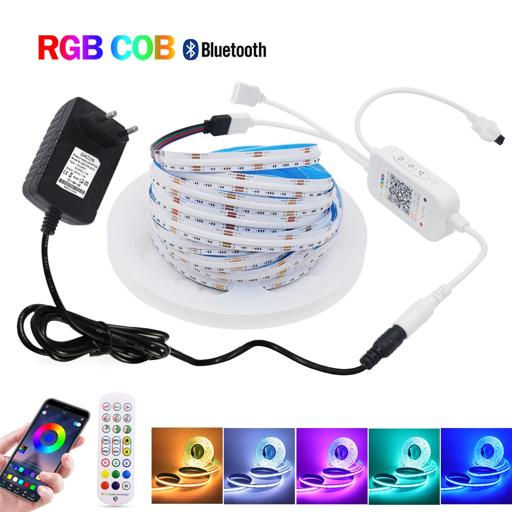 Tuya inteligente wifi rgb cob led fita de luz de tira 840leds/m flexível rgb iluminação linear 12v 24v bluetooth controle app para decoração do quarto