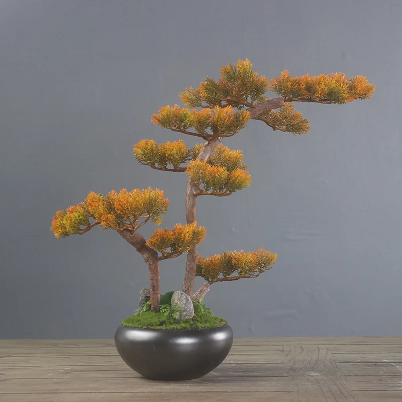 Chinese simulated pine bonsai welcoming pine bonsai Luohan pine green plant decoration Hotel model room interior decoration