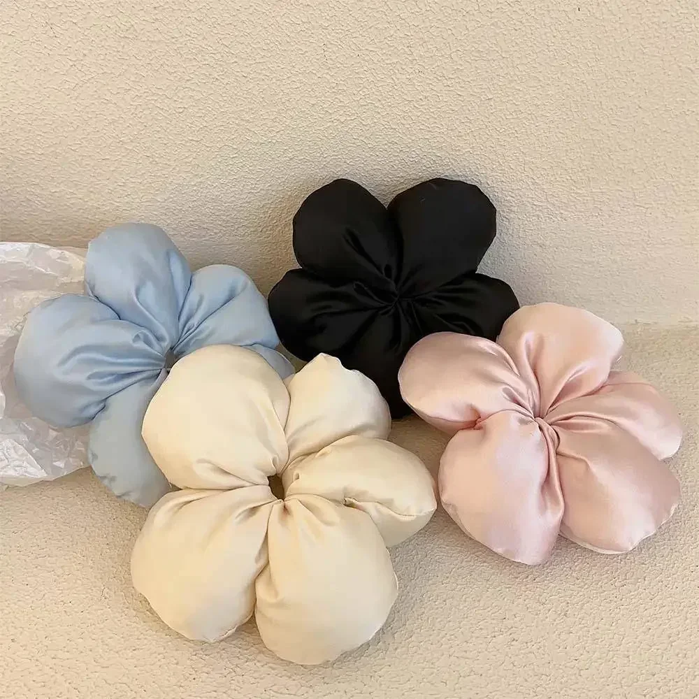 Korean Oversized Blue Flower Scrunchie Headdress Women Girls Trendy Design Rubber Elastic Hair Band Vacation Hair Accessories image 4