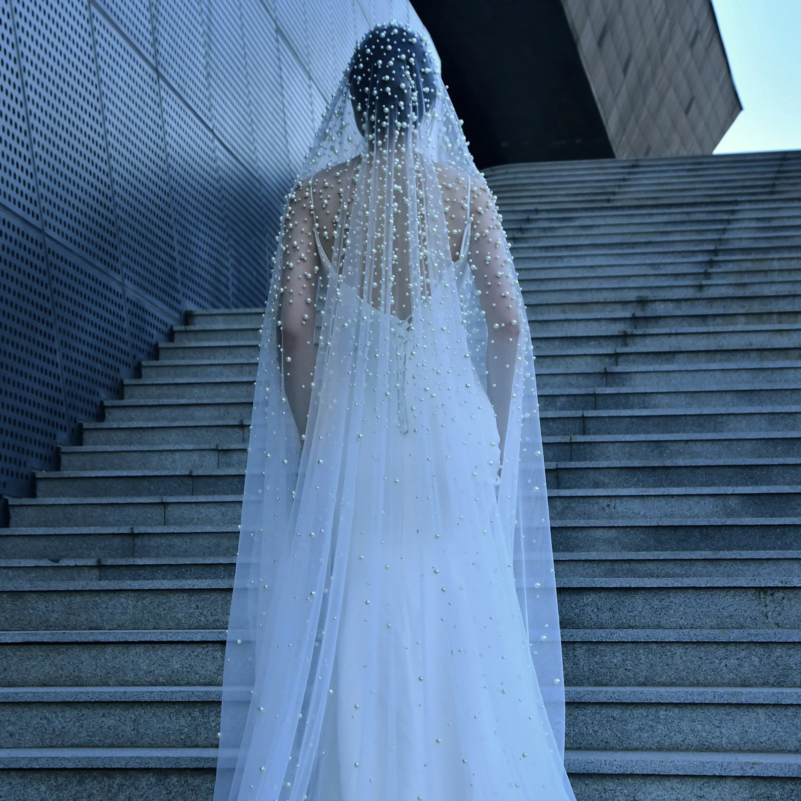 Luxury Cathedral 3/4/5M Long Wedding Veil With Pearls High End Beaded 1 Tier Pearl Veil Bridal Hair Accessories VP113