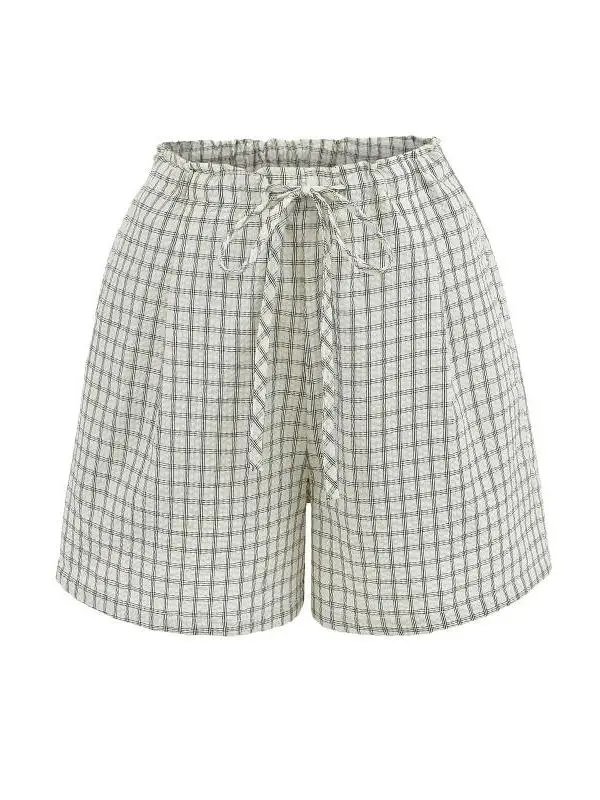 Comfortable Low-Waist Dstring Plaid Casual orts Women's Summer Loose Loose Slim Straight id Hot Pants Street Sle Thi...