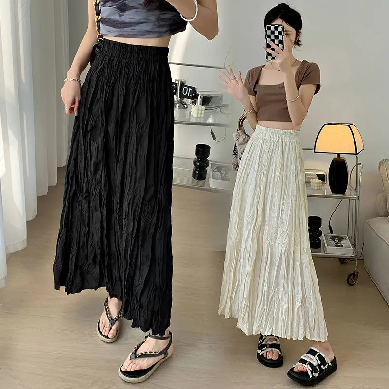 

Irregular Pleated A-line Skirt For Women High Waist Solid Color Loose Fashion Skirts Casual 2024 Simple Luxury Multi Solid Color