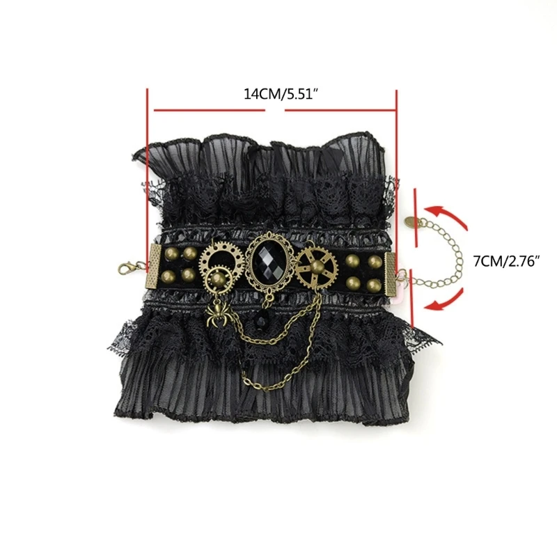 Sarung Tangan Tanpa Jari Gotik Steampunk Manset Pergelangan Tangan Lengan Palsu Renda Ruffle Baru 2024 untuk Wanita