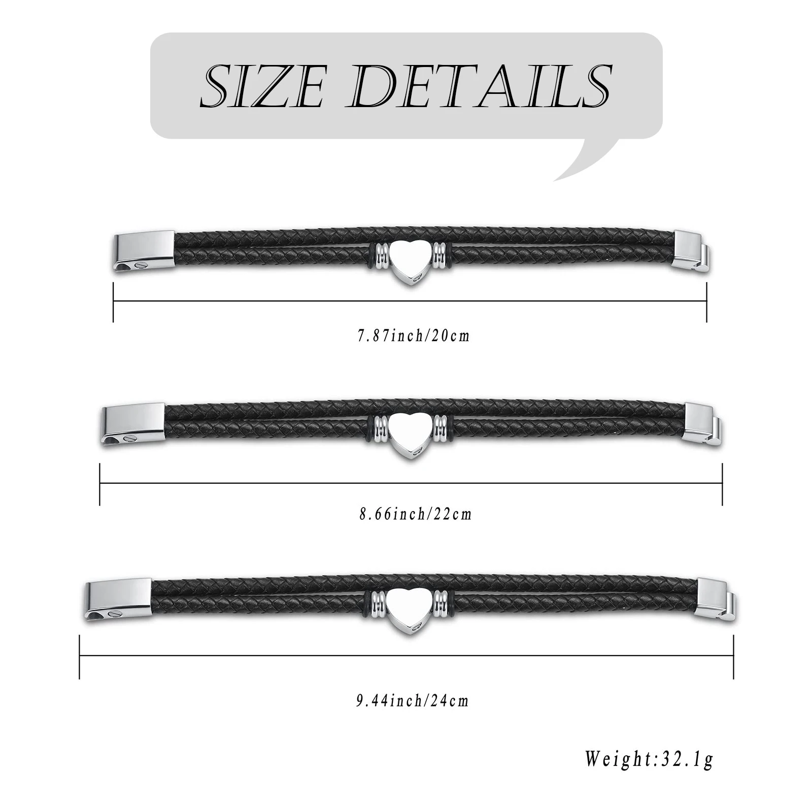 Heart Cremation Bracelet for Ashes Loved One Memorial Urn Jewelry Braided Leather Wristband Bangle Keepsake for Women Men