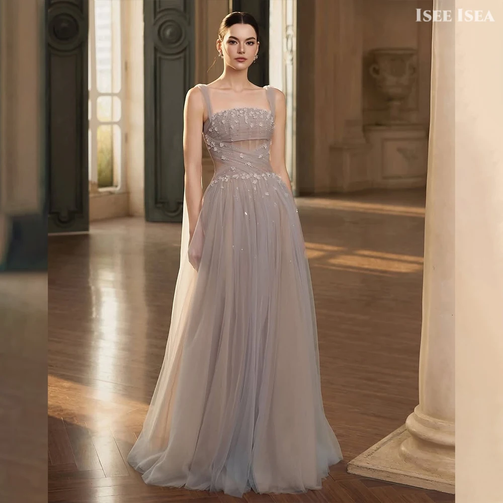 

Simple Evening Dresses Sparkly Square Collor Beads Vestidos De Gala Tulle Elegant Prom Special occasion Dress 2025 Customized