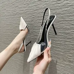 Calzature Scarpe da donna a punta trasparenti trasparenti Estate 2024 Sandali neri da donna Tacco super alto chiuso Il miglior designer