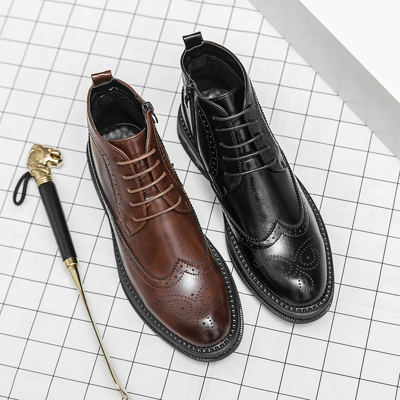 British Style Man Fashion Trends Boots New Arrival Casual Leather Boots Senior Ankle Boots Comfy High Top Male Stree Shoes Botas
