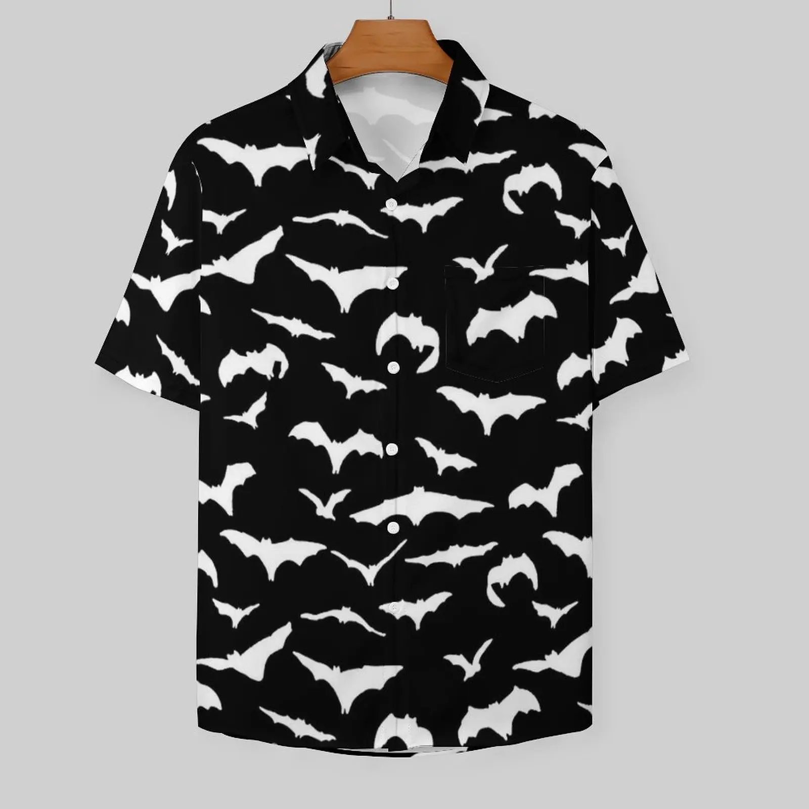 White Flying Bats Beach Shirt Mens Halloween Vintage Casual Shirts Hawaii Short Sleeves Y2K Funny Pattern Oversized Blouses Gift