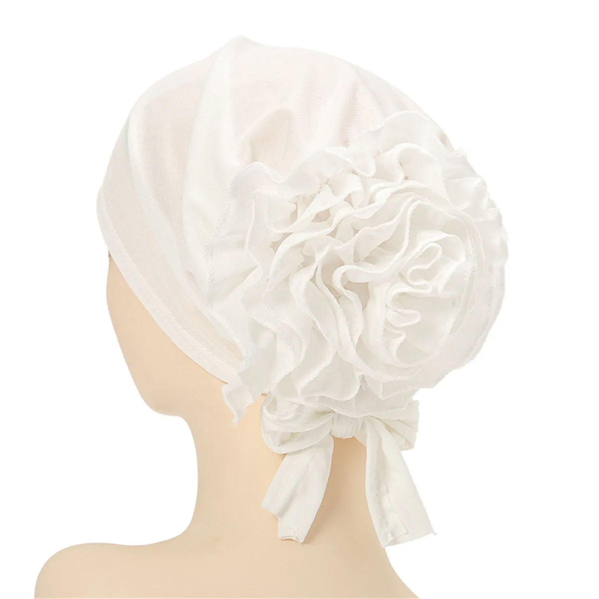 Plain Color Chiffon Big Brim Hat Hijab Head Wrap Scarf Hair Sleep Cap