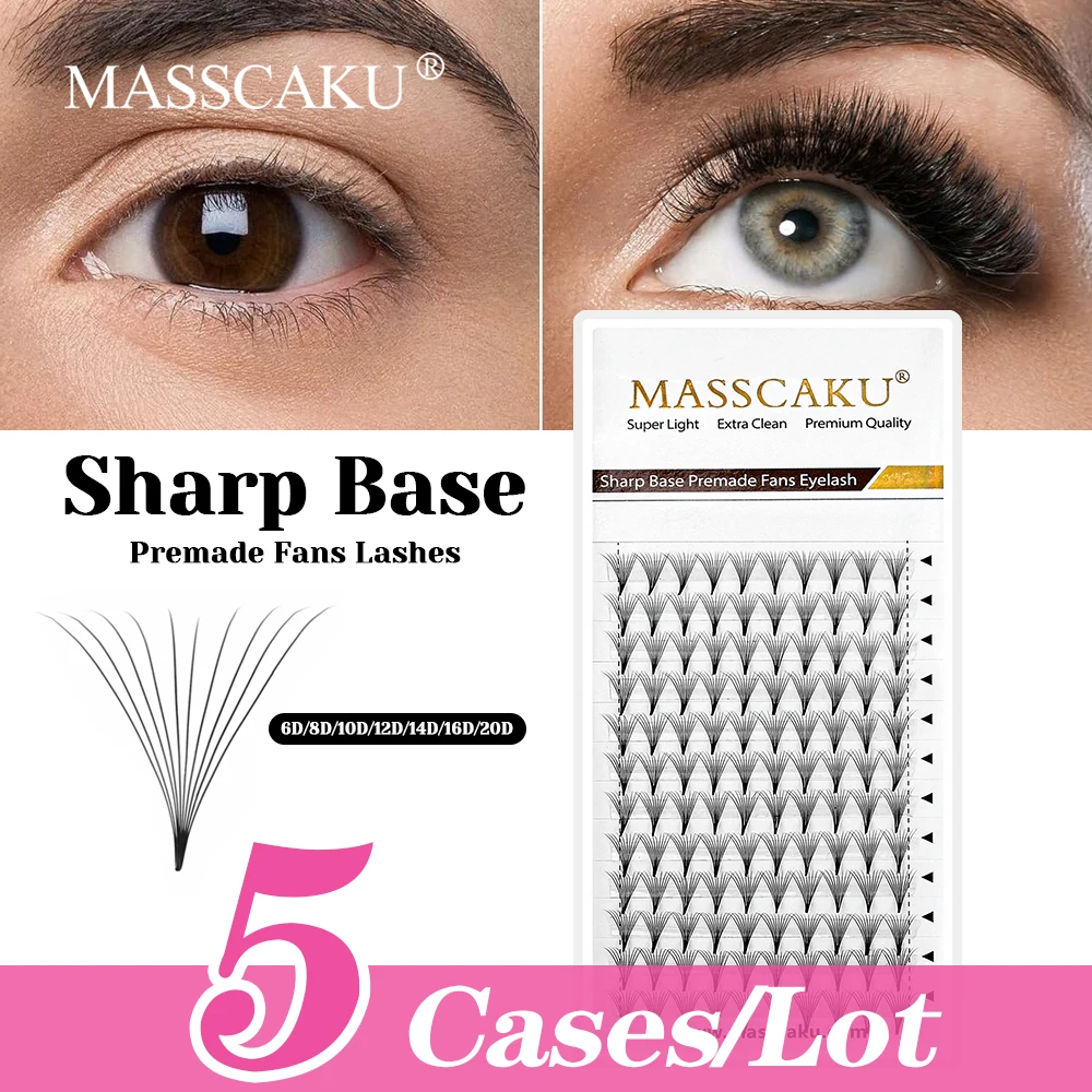 

MASSCAKU 5cases/lot New Style 0.07mm Thickness Sharp Base Premade Fans Lash 12D Narrow Root Thin Stem Eyelash without Scattering