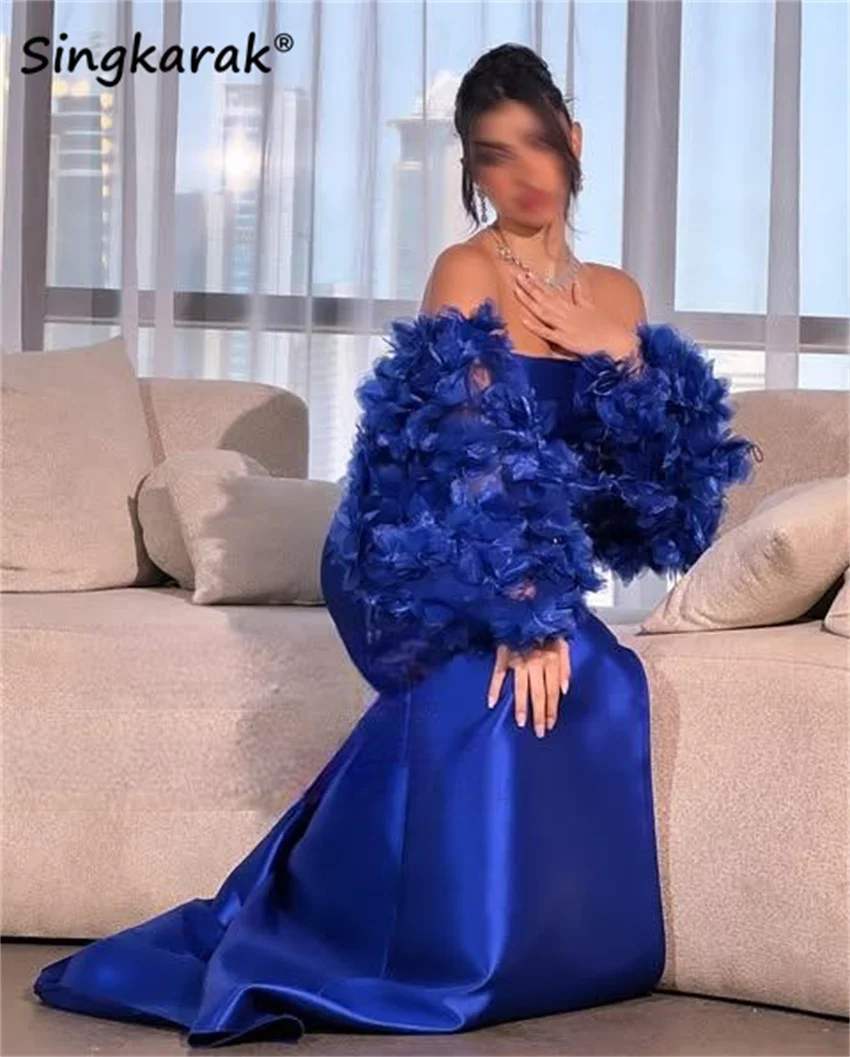 

Luxury Royal Blue Saudi Evening Dresses 2025 With Cape Split Dubai Wedding Party Dress Formal Prom Gown Customized