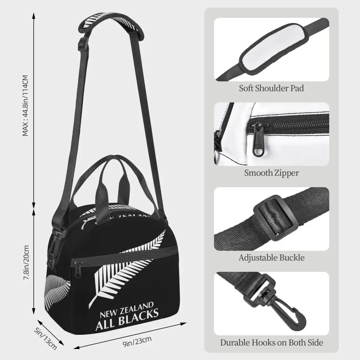 All Blacks Rugby Hat Autumn Winter Lunch Bags Insulated Bento Box Lunch Tote Picnic Bags Thermal Bag for Woman Kids Travel