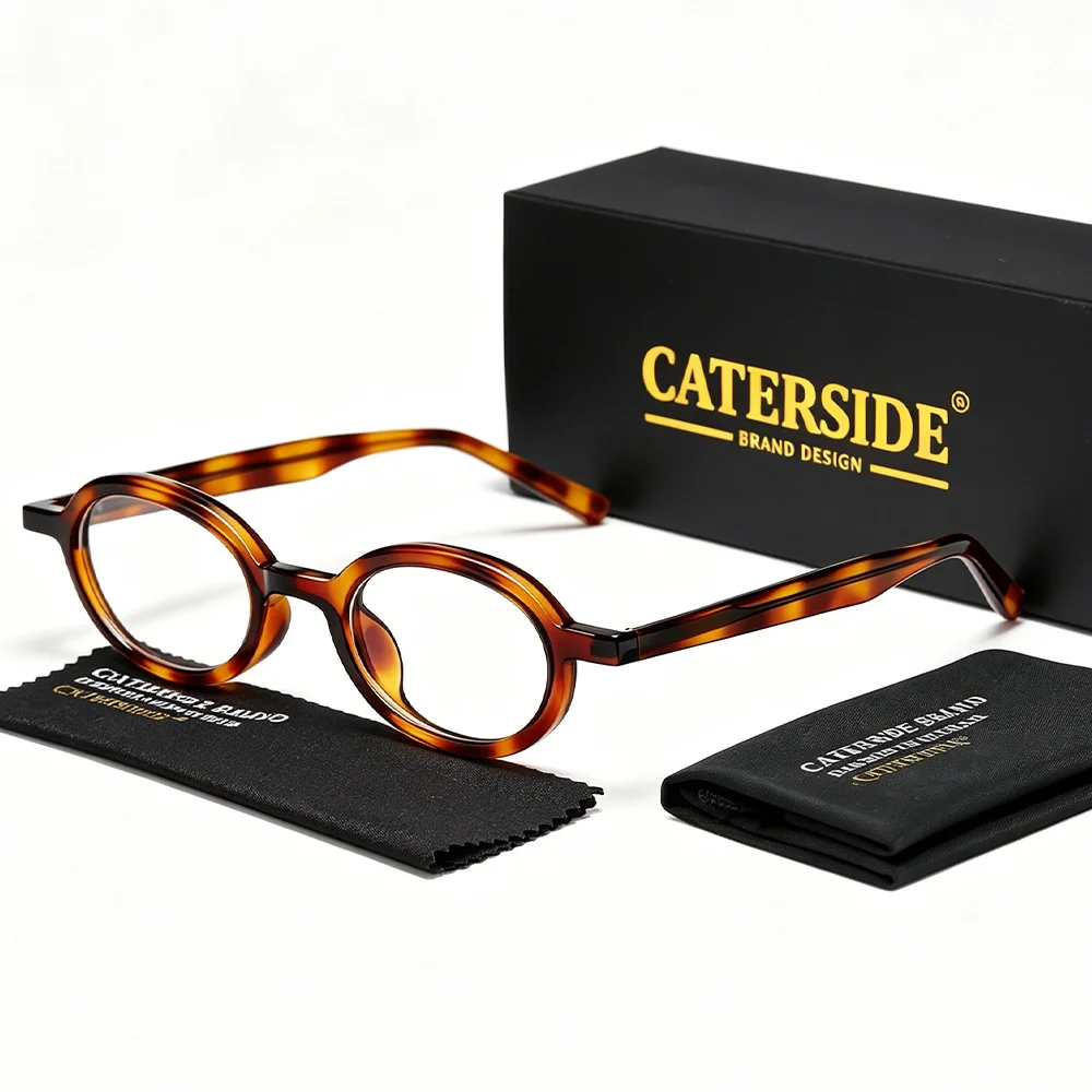 CATERSIDE Neue Retro Herren Ovaler Kleiner Rahmen Flache Gläser Tr-90 Brillengestell Acetat-Bügelenden Damen Anti-Blaulicht-Brille – Detail 8