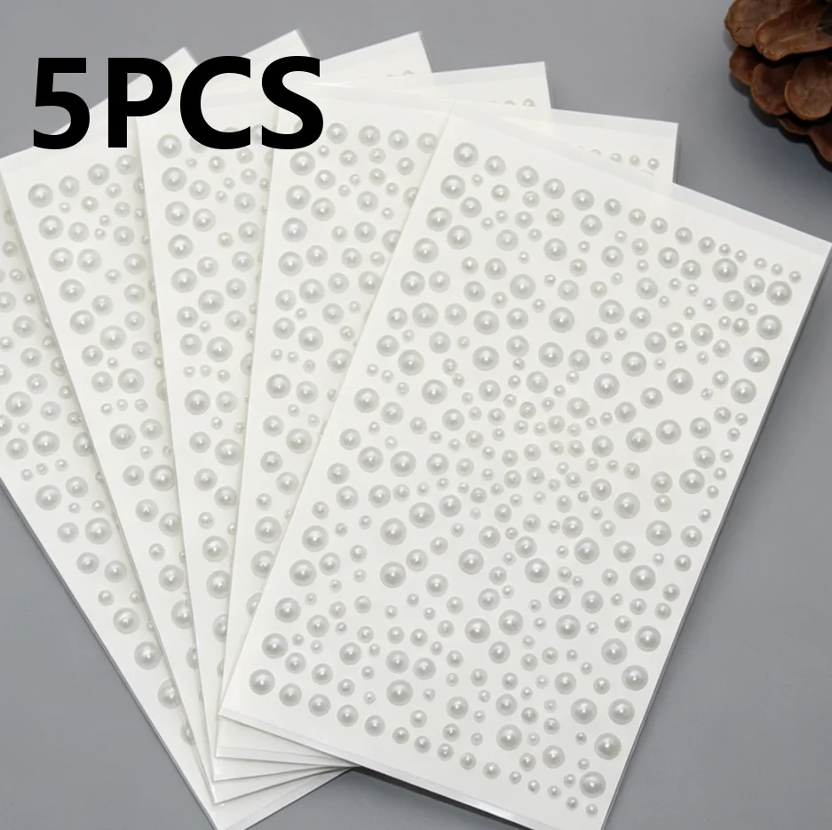 1/3/5Pcs Pearl Face Stickers Self-Adhesive White Pearl Rhinestone Crystal Eye Gems Decor for Girls DIY Face Jewelry Decorations