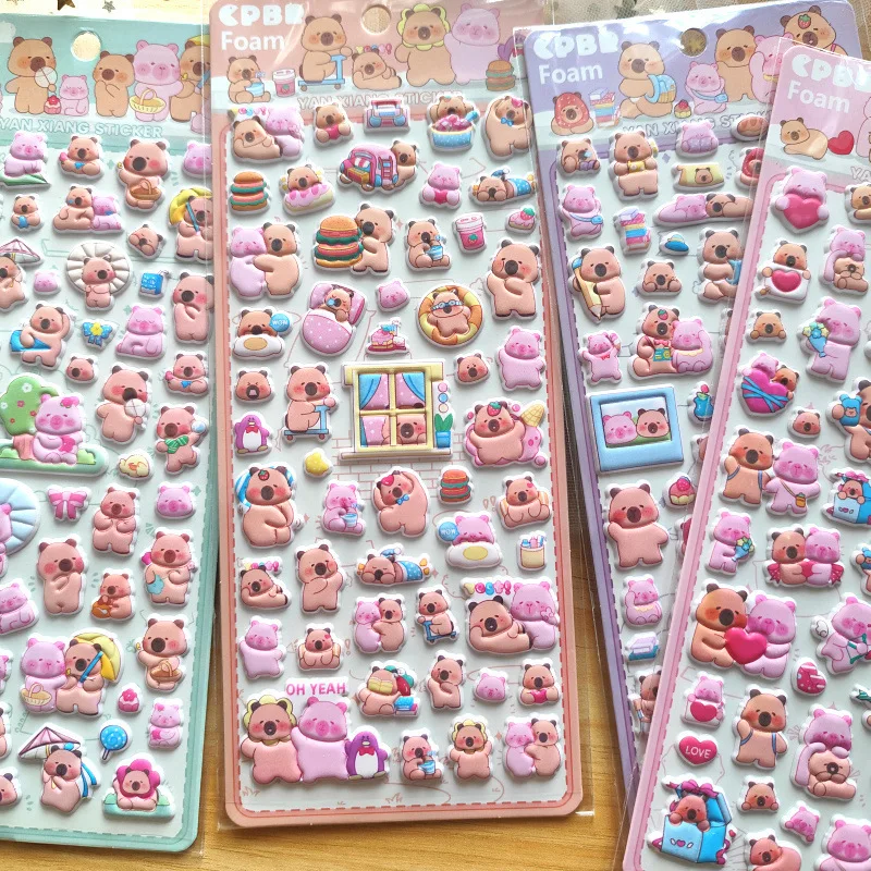 Cute Cartoon Capybara 3D Bubble Sticker Mini Fun Self-adhesive Particles for Phone Case Camera Kawaii Scrapbooking Journal Decor