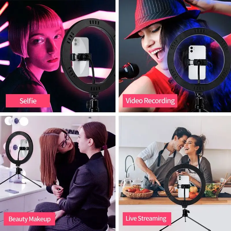 Dia.26cm USB powered LED Selfie ring Licht w/Telefon clip Stativ RGB Multi Live Broadcast Fotografie Make-Up Video Beleuchtung