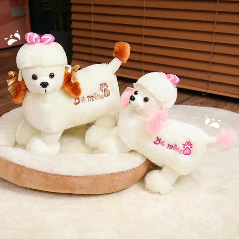 

Новая плюшевая игрушка-пудель, милый реалистичный щенок с длинными ушами и бантом, кукла для декора дома, высококачественный подарок на день рождения для детей