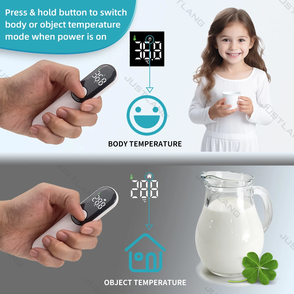 JUSTLANG Wiederaufladbares Thermometer, LED-Stirn-Digital-Infrarot-Medizinthermometer, Körpertemperatur, Fieber für Babys und Erwachsene – Detail 3
