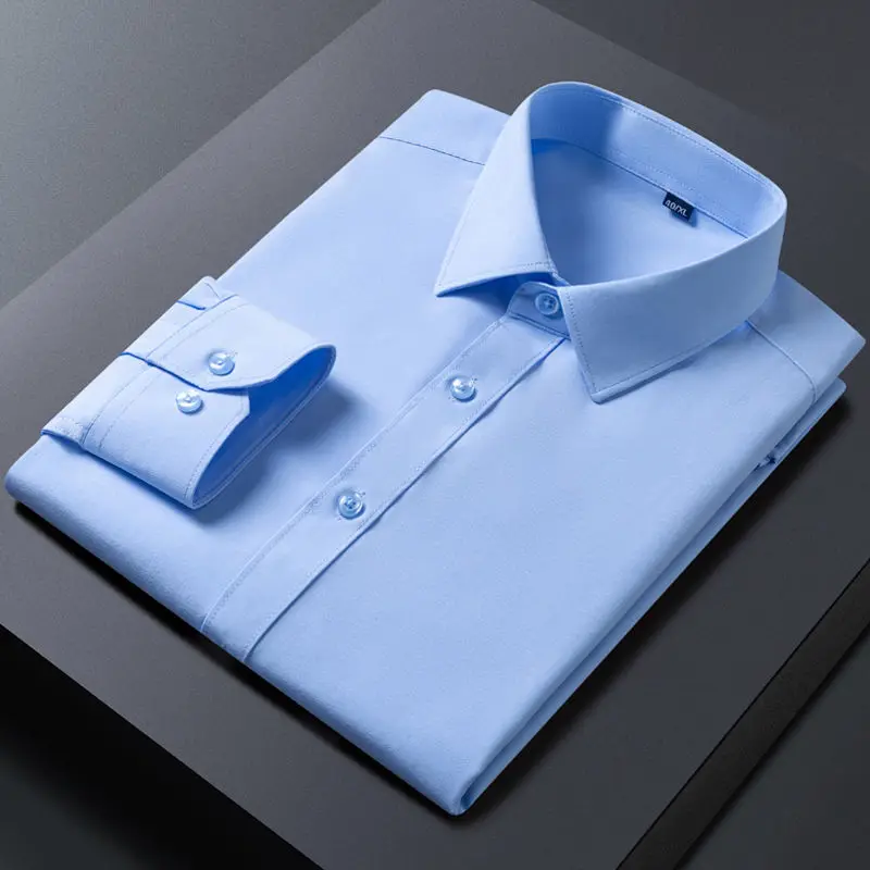 Spring Autumn Men's Long Sleeve Shirt Professional Wedding Groomsmen Iron-Free Workwear Slim Fit Large Size Work Shirt