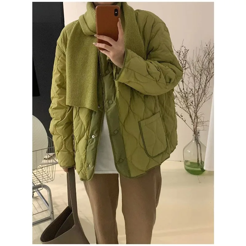 2025 Autumn and Winter Ethnic Style Splicing Round Neck Thick White Duck Down Cotton Jacket