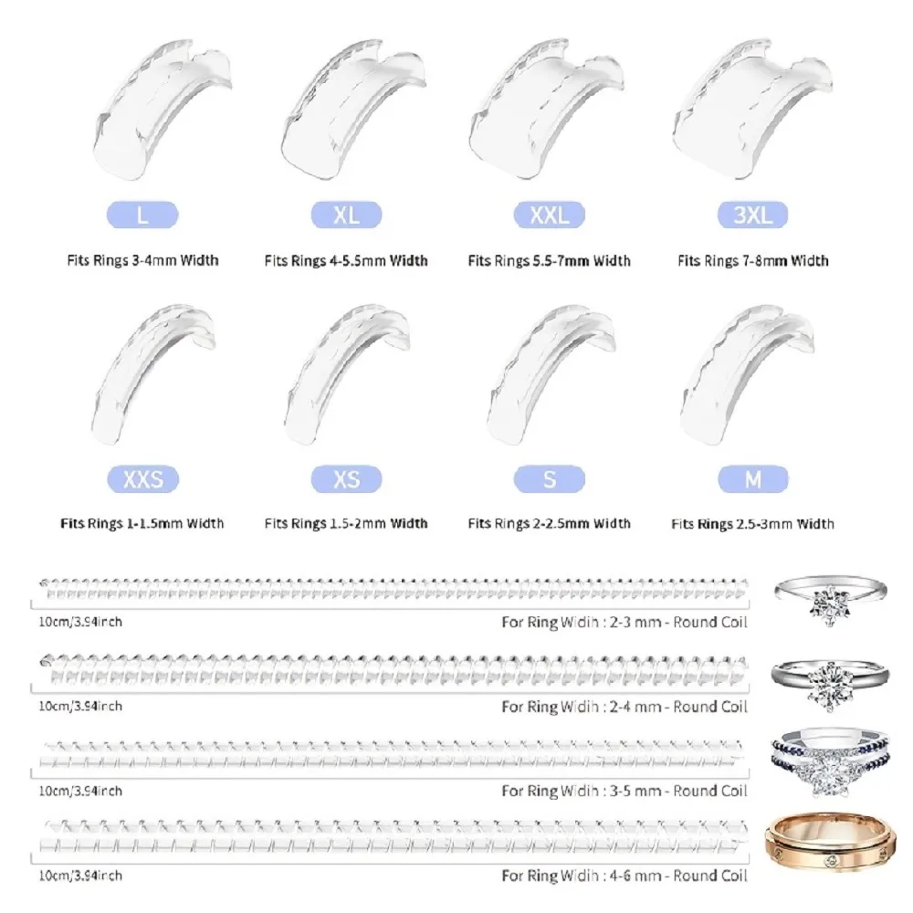 Invisible Ring Size Adjuster Set, Silicone Ring Guard Spiral Ring Reducer with Jewelry Polishing Cloth, Ring Tightener Resizer
