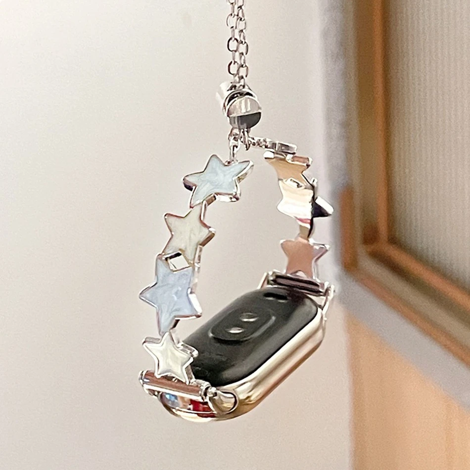 Fashion Star Metal Mother-of-pearl Strap For Xiaomi Mi Band 10 9 8 Miband 9Pro 8 Pro Spring Clasp Bracelet Wristband Watchband