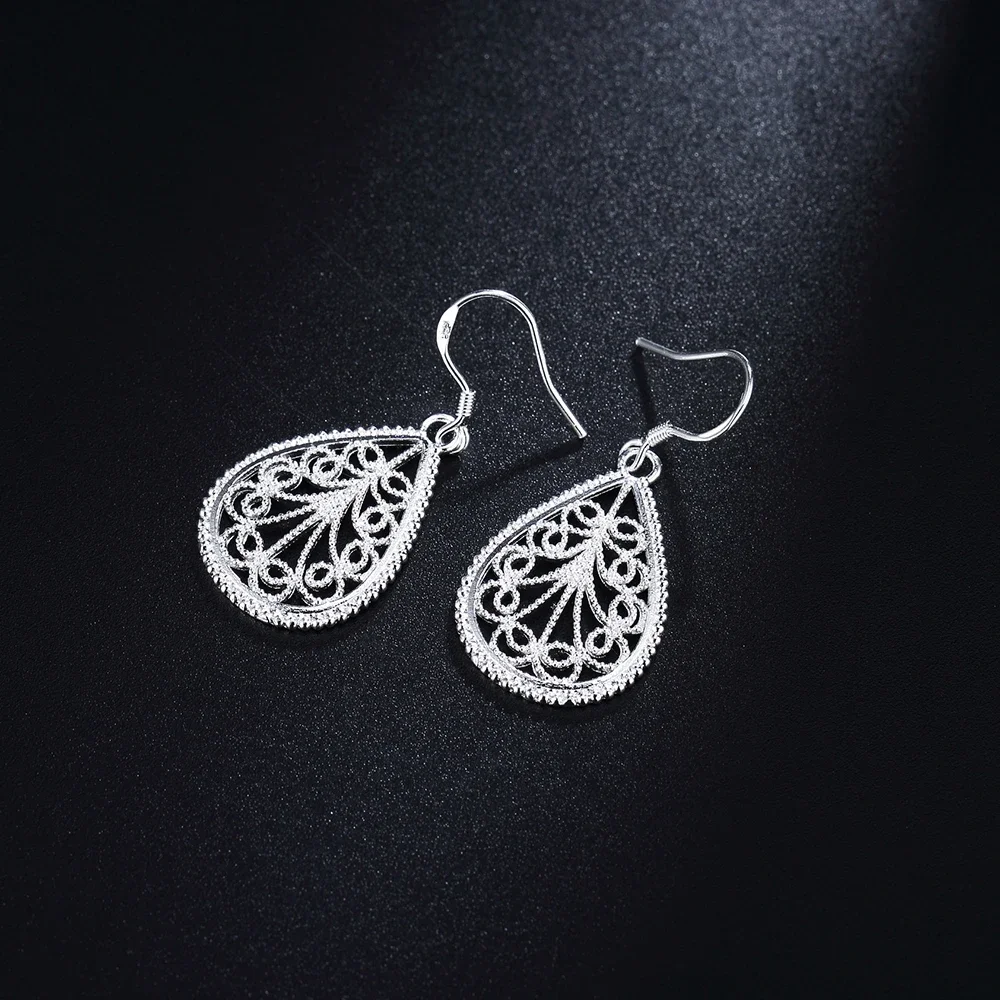 Fine party wedding Jewelry 925 Sterling Silver Earrings for Women Valentine's Day Gifts Romantic carved drop shape