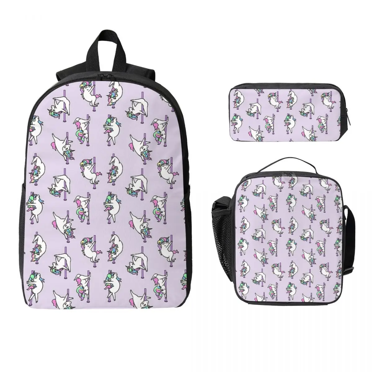Unicorn Pole Dancing Club Backpack Boys Girls BookBag School Bag Computer Shoulder Bags 3ps Insulated Lunch Bag Pencil Case