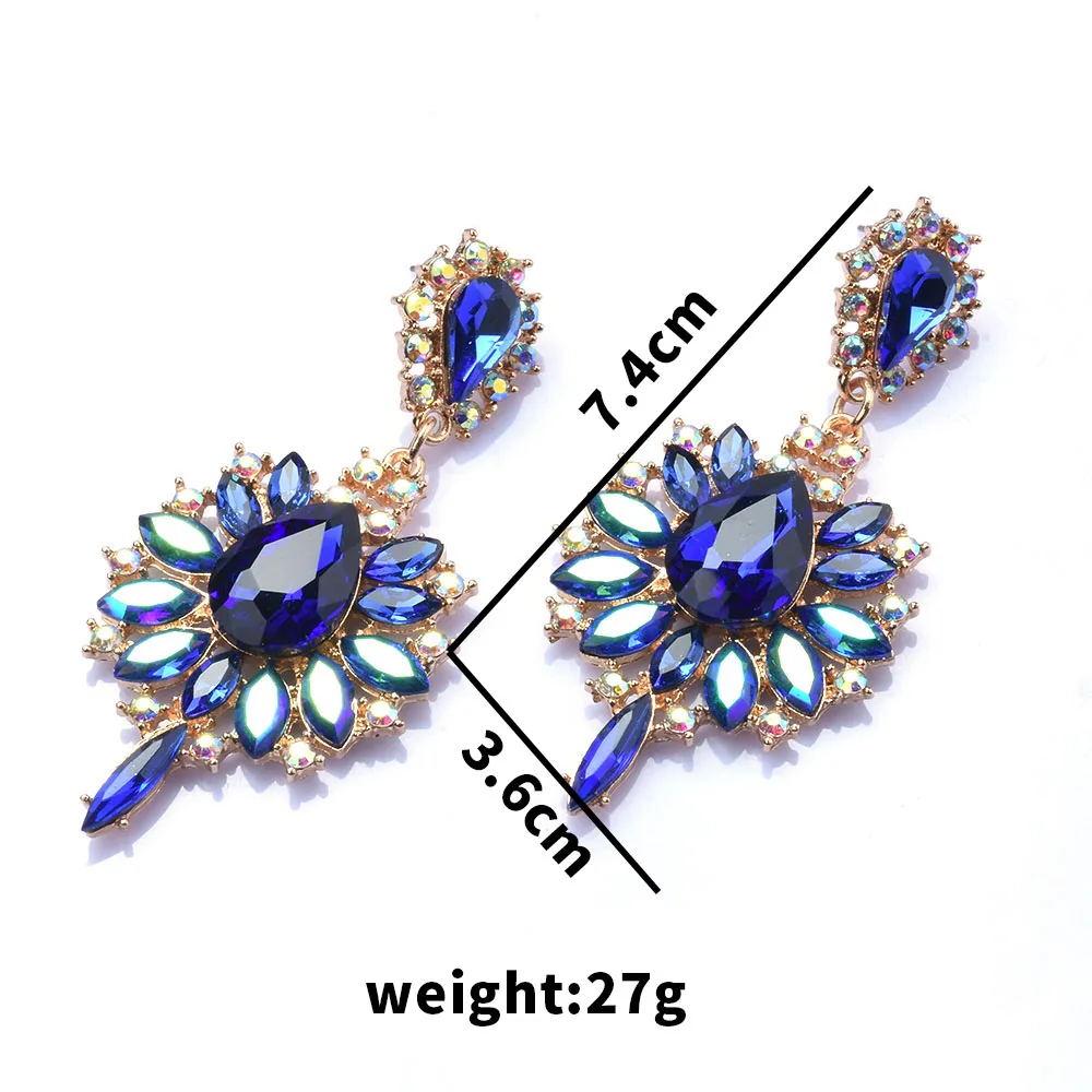 2025 New Green Red Blue Crystal Rhinestones Wedding Big Dangle Earrings Women Jewelry Indian Statement Earrings Girls