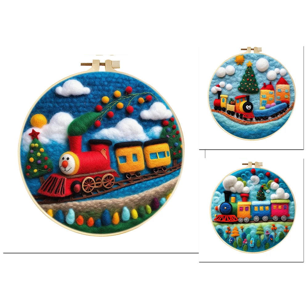 

GATYZTORY Cartoon Pattern Diy Wool Felting Painting Embroidery Frame Diy Needle Felt For Starter Set Felt Painting Kit 20x20cm